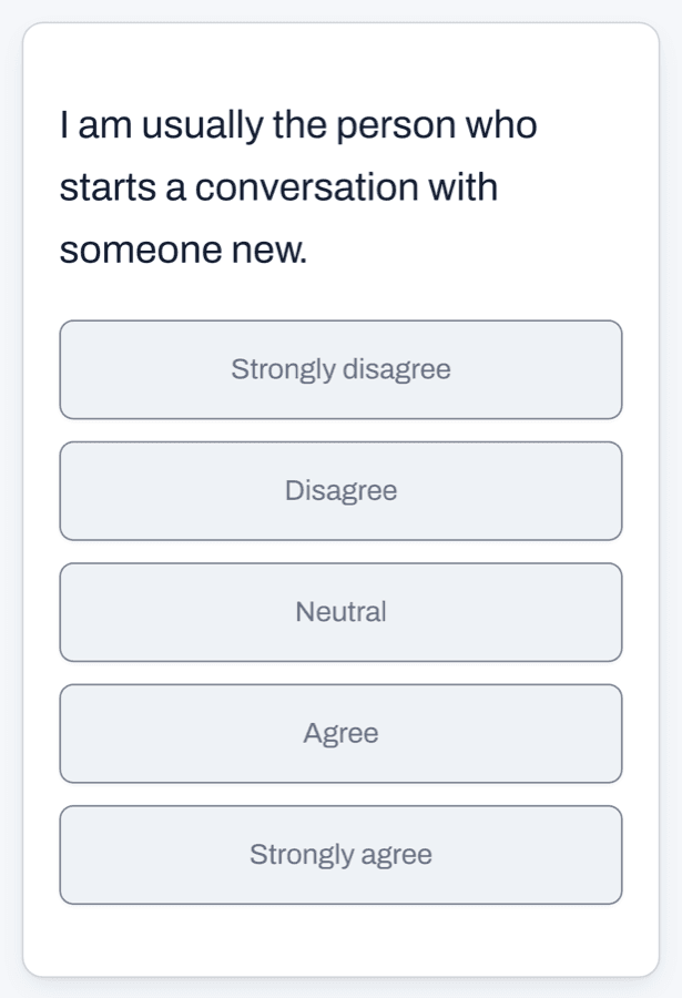 One statement from the assessment on a phone, with the answer choices beneath it.